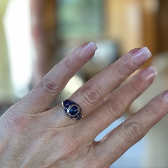 Vintage Signed 925 Silver and Lapis Ring Size 5.75 - Picture 5 of 8